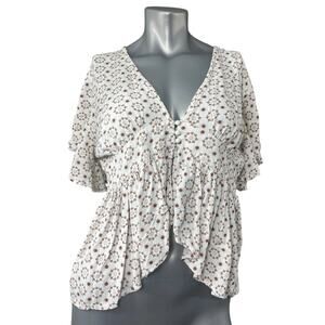 Dizzy Lizzy White Baby Doll Top Crop Large Flutter Sleeve Y2K Fairy Grunge